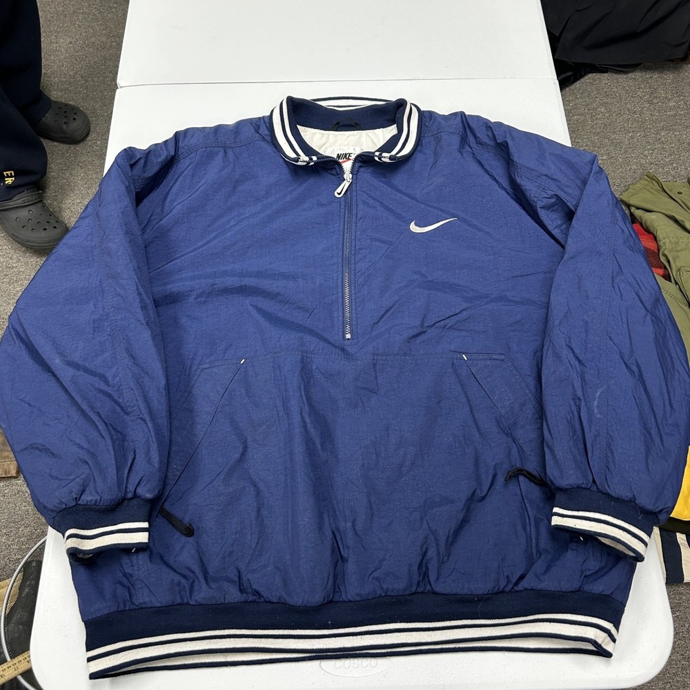 90s Nike Windbreaker Pullover Mens XXL Blue Vintage Half Zip Quilted Lined